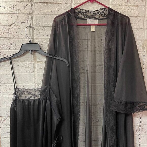 Vintage Ralph Montenero Blanche black lace lingerie and robe70’s 80’s Negligee